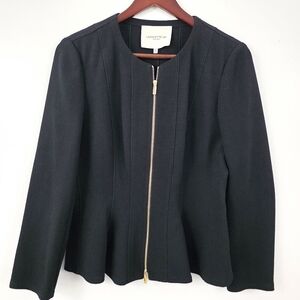 Lafayette 148 Blazer Zip Peplum Jacket Women's Business SZ 4 Black 100% Wool